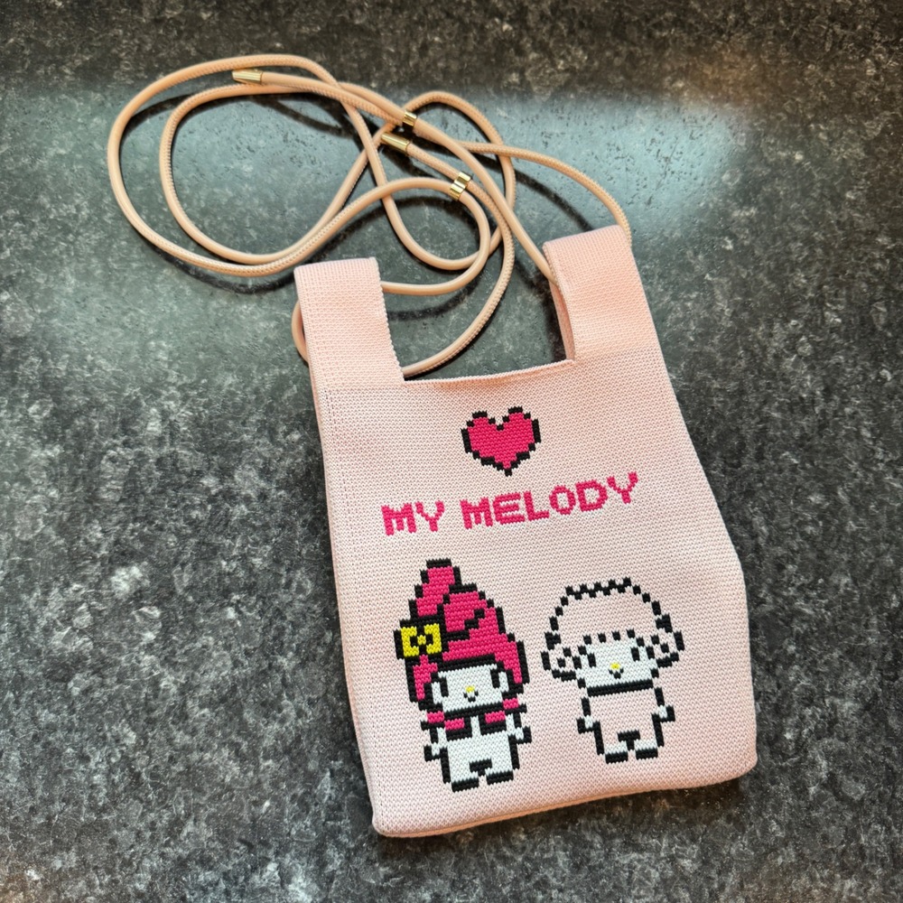 ROOTOTE Sanrio My Melody My Sweet Piano Pink Knit Crossbody Bag Pixel Pouch RARE